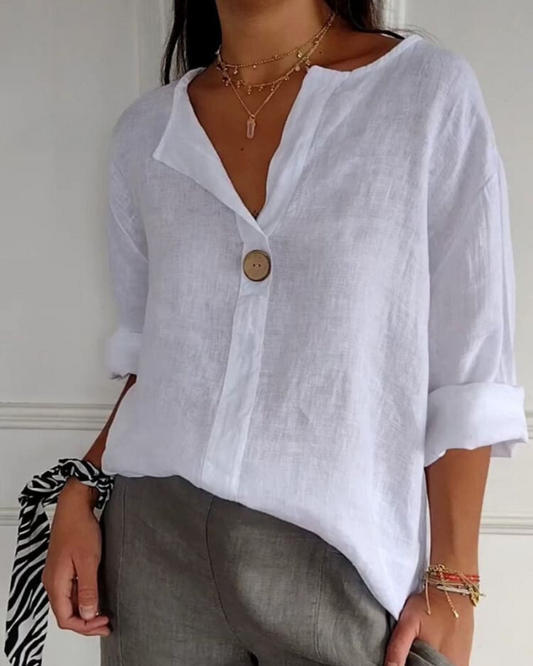 Francine | Stylish V-Neck Linen Blouse