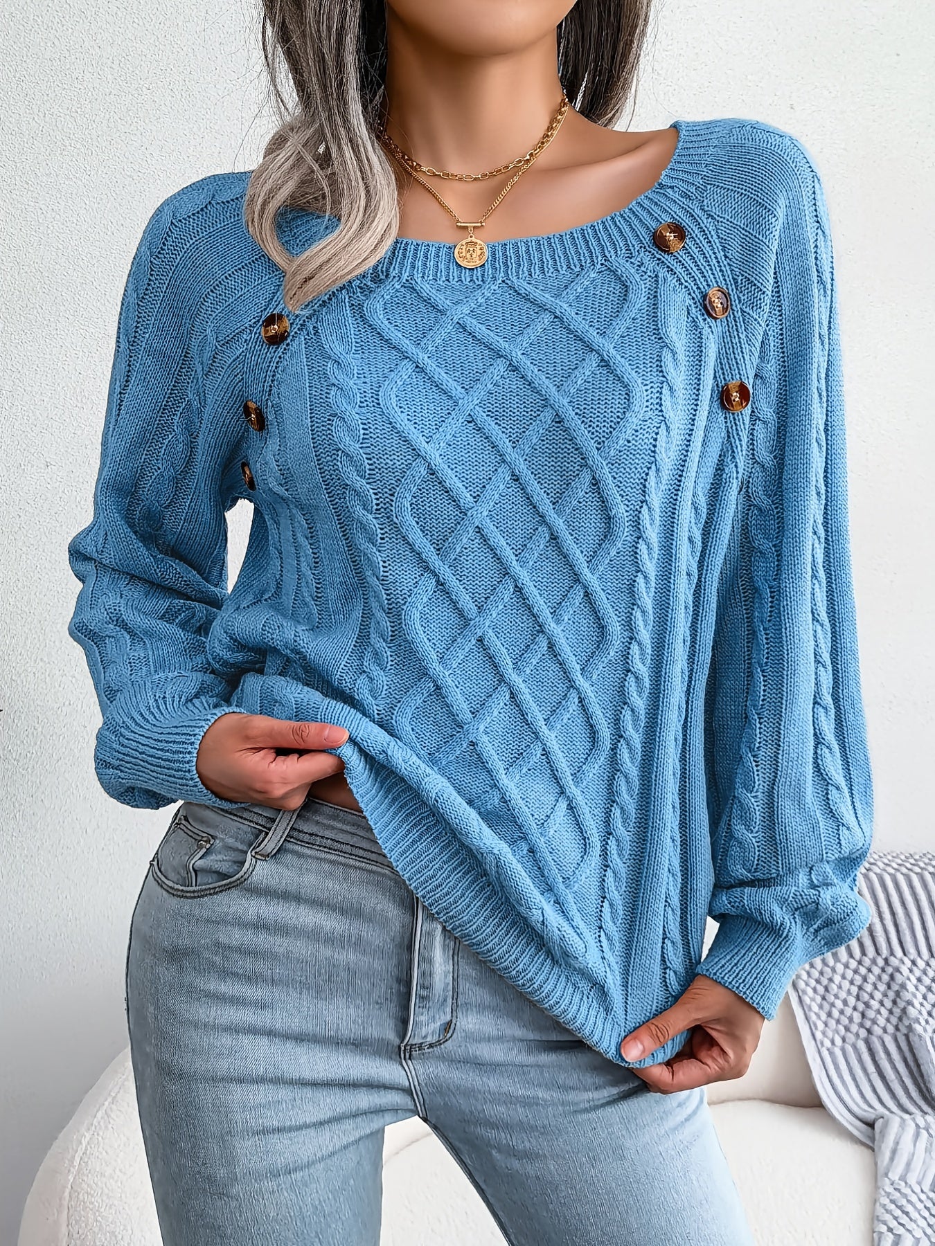 Sylvia | Knitted Button Lantern Sweater