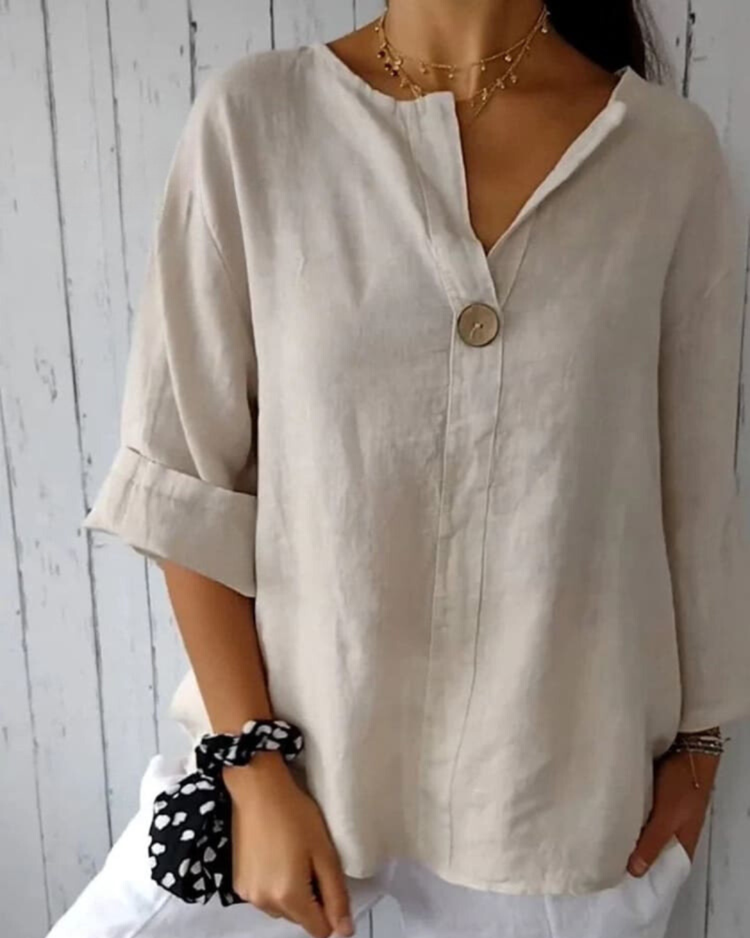 Francine | Stylish V-Neck Linen Blouse