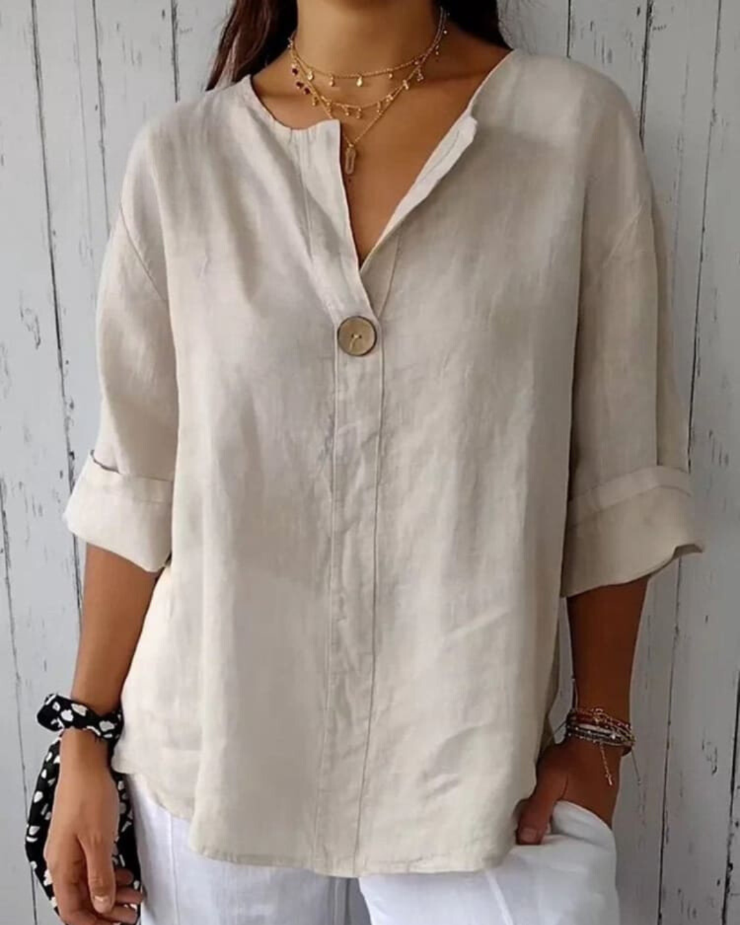 Francine | Stylish V-Neck Linen Blouse