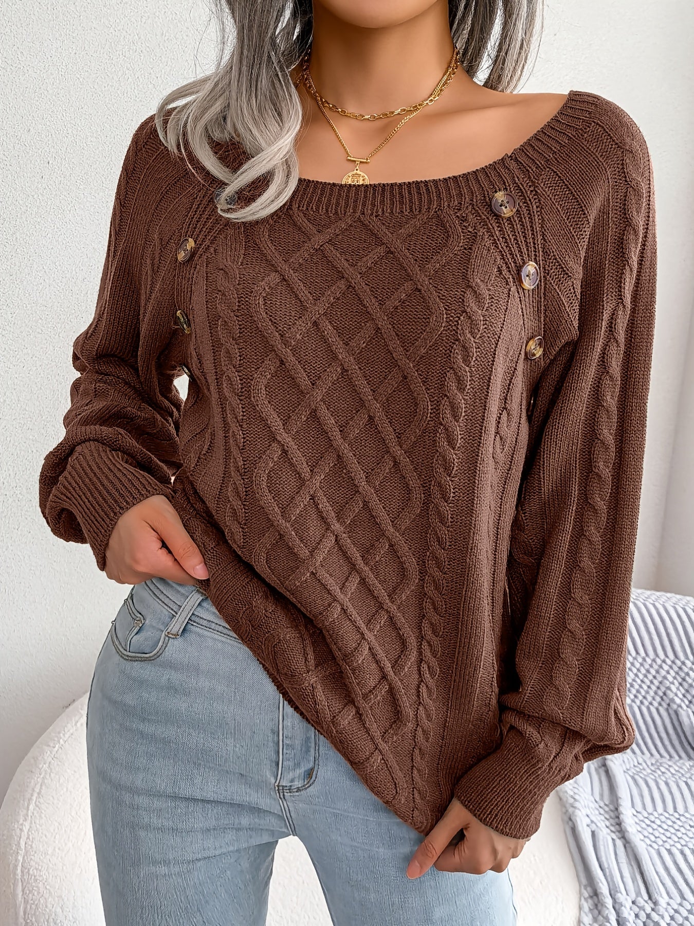 Sylvia | Knitted Button Lantern Sweater